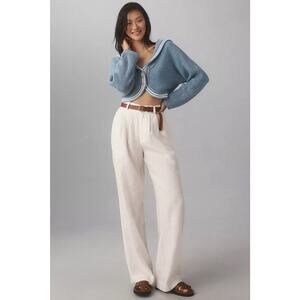 Ronny Kobo White Linen Wide Leg Krew Pants NWT Size M Anthropologie